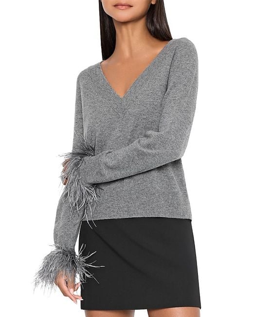 MILLY Gray Feather Cuff Sweater