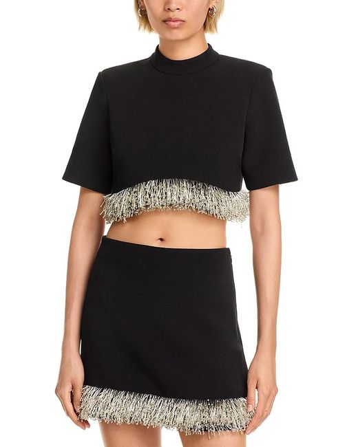 Jonathan Simkhai Black Jalen Fringe Hem Cropped Top