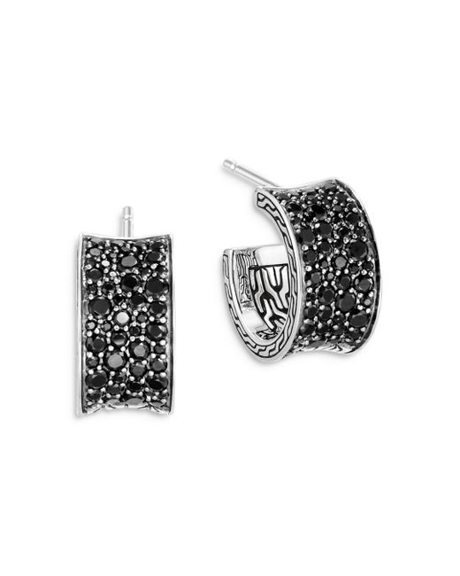 John Hardy Metallic Sterling Silver Classic Chain Extra Small Hoop Earrings With Treated Black Sapphire & Black Spinel