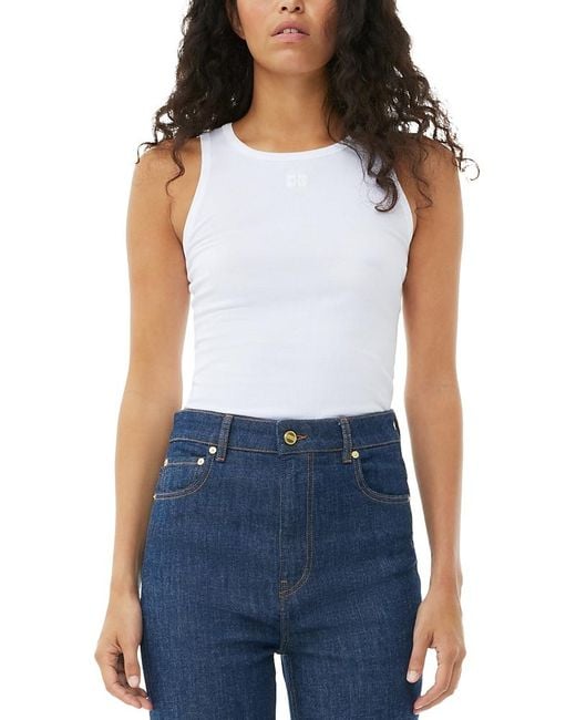 Ganni Blue Soft Ribbed Tank Top