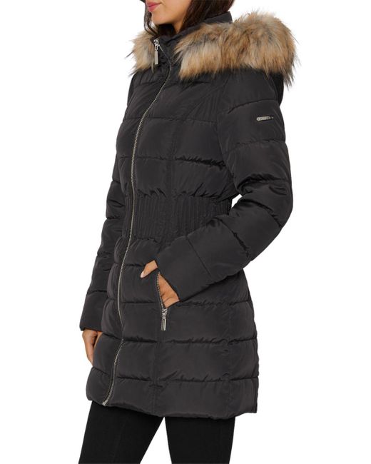 Laundry by shelli segal faux online fur trimmed cinched waist puffer jacket