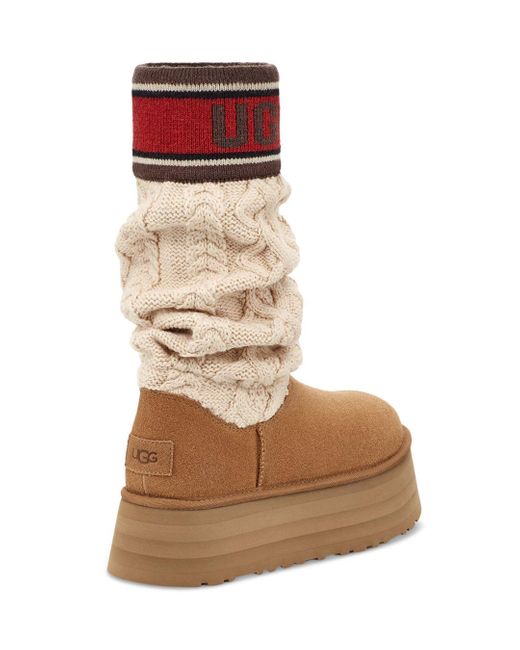 UGG Classic Sweater Letter Platform Boots in Brown | Lyst