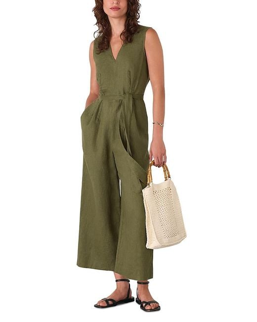 Whistles Petite Belted Seamed Linen Jumpsuit in Green Lyst UK