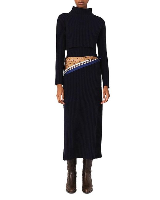 Maje Black Knit Dress With Removable Sweater