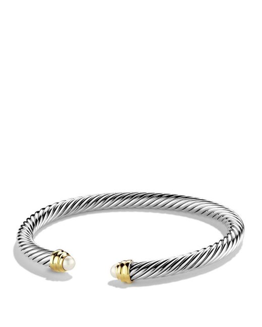 David Yurman Metallic Cable Classics Bracelet With Cultured Freshwater Pearls And 14K, 5Mm