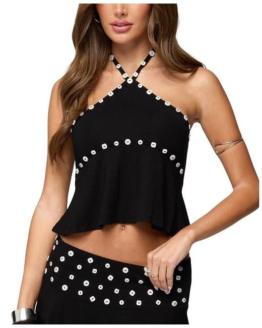 Edikted Black Kayce Button Halter Top