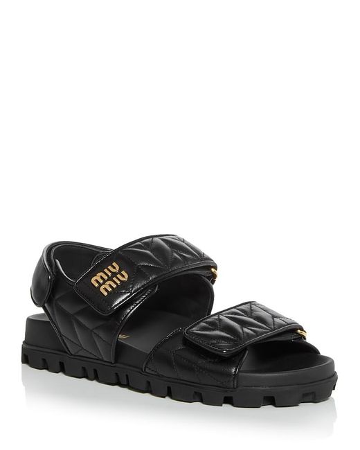 Miu Miu Black Quilted Strappy Slingback Sandals