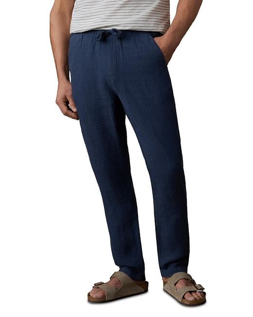 Faherty Brand Blue Linen Drawstring Pants for men
