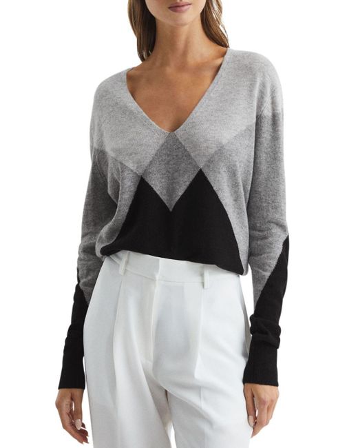 Reiss Charlotte Diamond Pattern Sweater in Gray Lyst