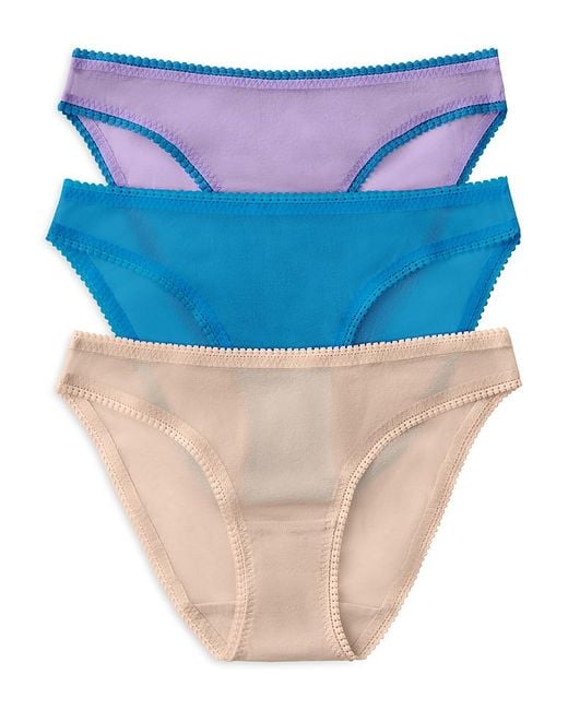 On Gossamer Blue Mesh Hip Bikinis, Set Of 3