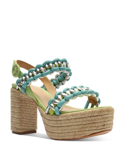 Schutz Leather Juliet Espadrille Platform Sandals in Lime Green (Green