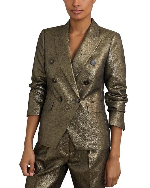 Reiss Green Sienna Double Breasted Metallic Blazer