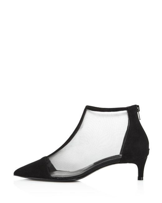 Mesh Pointed Toe Kitten Heel Booties 