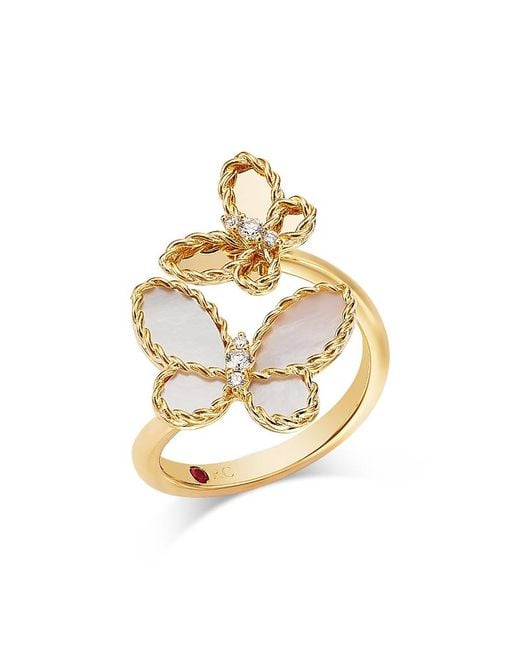 Roberto Coin Metallic 18K Jasmine Mother Of Pearl & Diamond Butterfly Bypass Ring