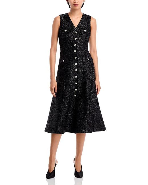 Self-Portrait Black Tinsel Boucle Midi Dress
