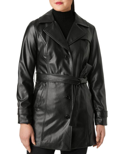 Sanctuary Faux Leather Trench Coat in Black | Lyst