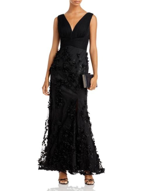 Aidan Mattox Tulle Floral Appliqué Mermaid Gown in Black Lyst