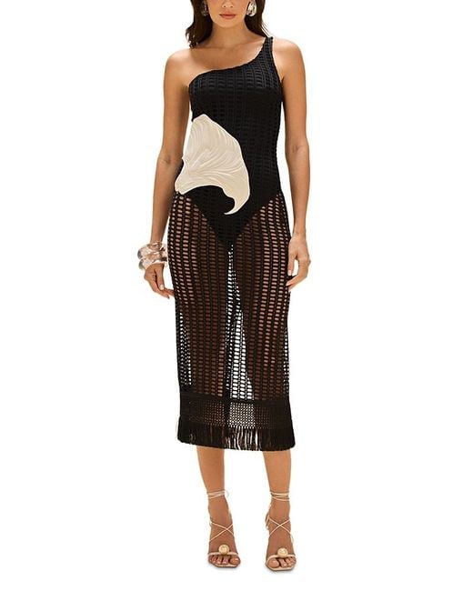 PATBO Black Selene Mesh Beach Cover Up Midi Dress