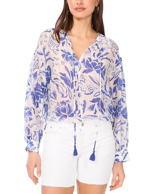 Vince Camuto Blue Oversized Tie Front Top