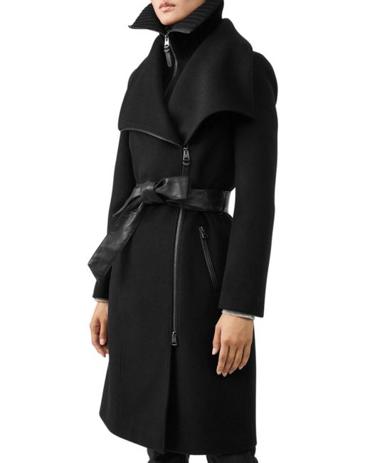 mackage nori belted wide lapel coat