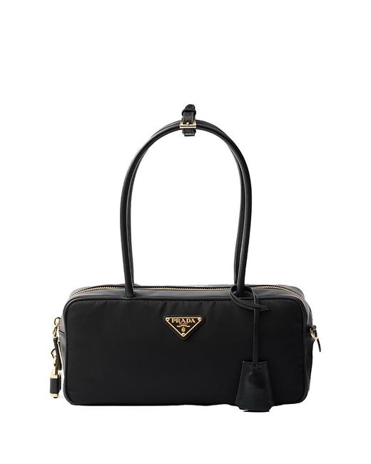 Prada Black Re-Nylon And Leather Small Top-Handle Bag With Padlock