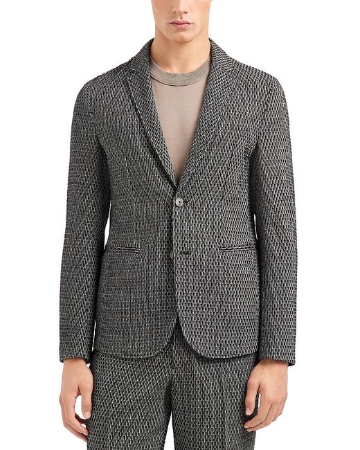 Emporio Armani Gray Regular Fit Knit Pattern Single Breasted Blazer for men