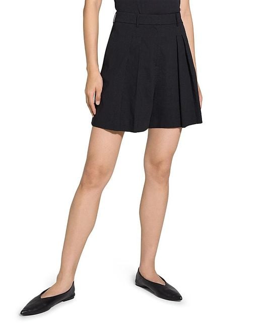 Theory Black Pleated Linen Shorts