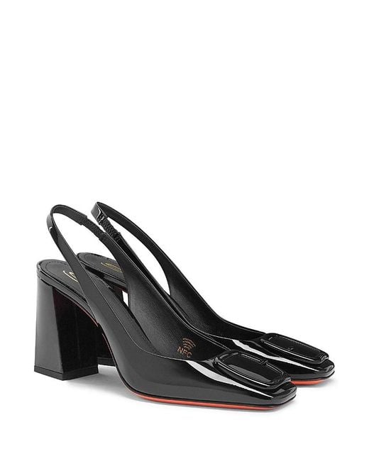 Santoni Black Patent Leather High-Heel Slingback Pumps