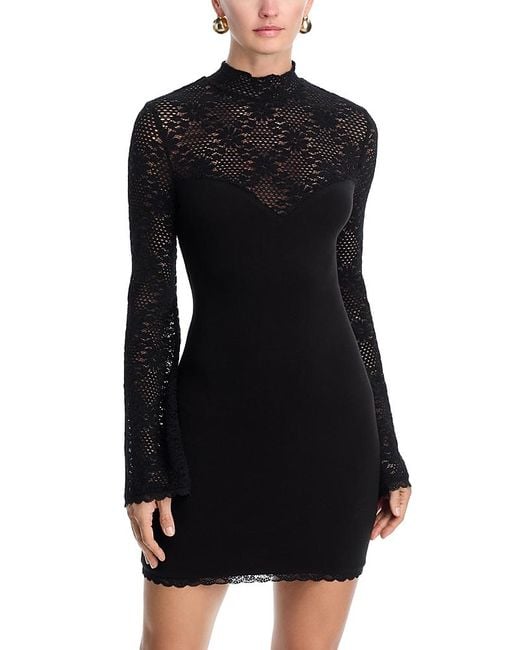 Aqua Black Long Sleeve Knit Mini Dress