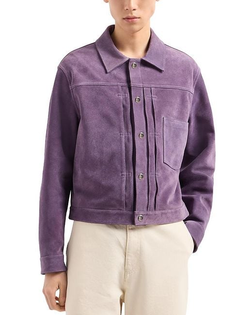 Emporio Armani Men's Purple Regular Fit Calf Suede Trucker Jacket