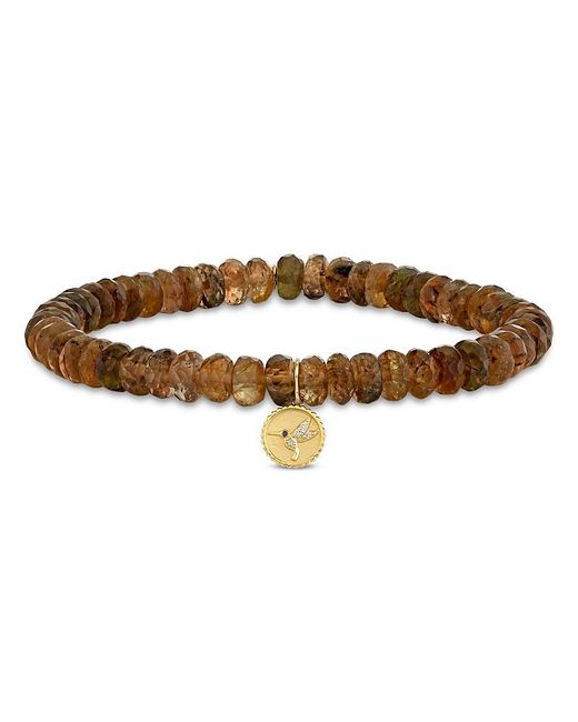 Sydney Evan Brown 14K Diamond & Andalusite Hummingbird Charm Beaded Bracelet