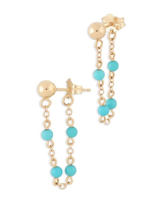 Bloomingdale's Fine Collection White Bead & Chain Front To Back Earrings