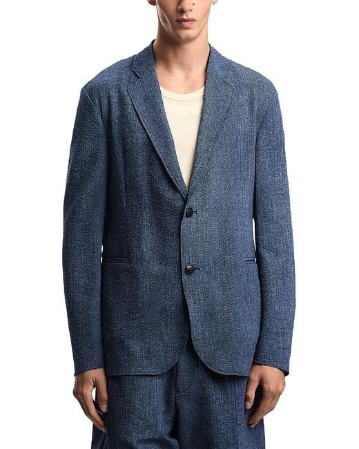 Emporio Armani Blue Seersucker Blazer for men