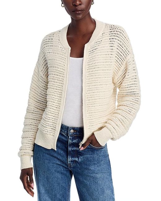 Sanctuary Natural Open Knit Bomber Crewneck Cardigan Sweater