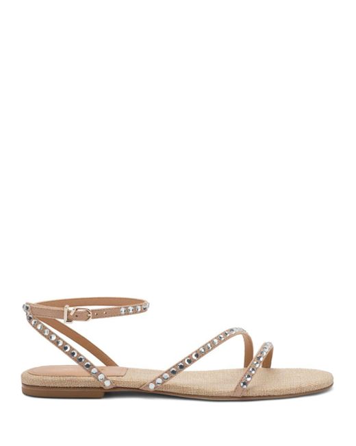 Larroude Patmos Crystal Embellished Strappy Sandals in Natural | Lyst