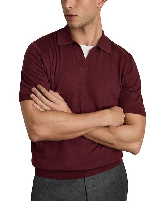 Reiss Red Duchie Open Collar Merino Wool Polo Shirt for men