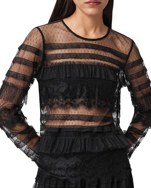 AllSaints Black Arlea Tulle Top