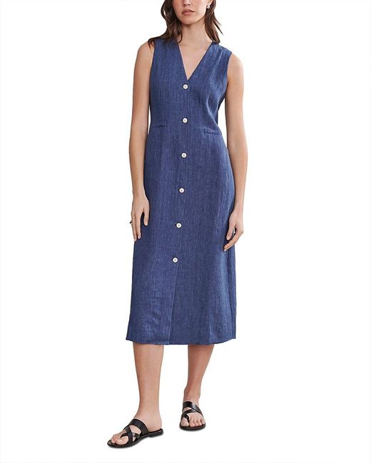 Jenni Kayne Blue Callan Linen Button Front Midi Dress
