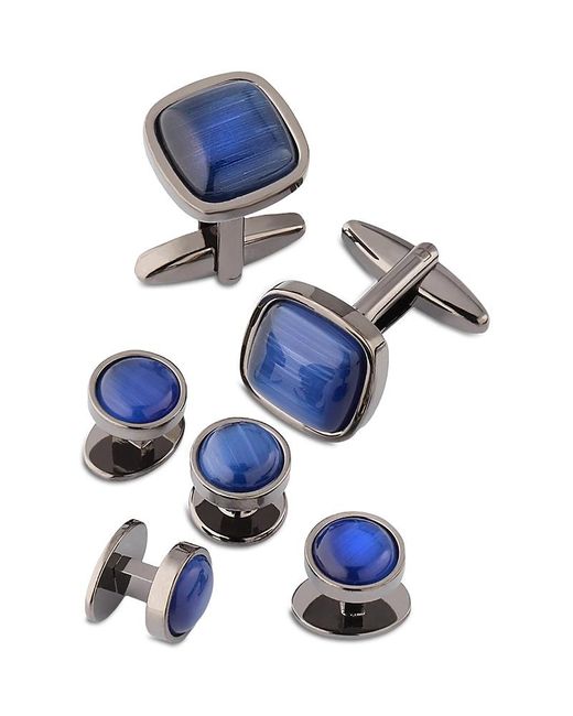 Link Up Blue Fiber Optic Stud & Cufflink Set for men