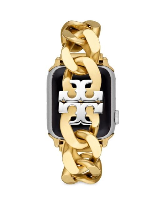 Tory Burch Curb Link Band For Apple Watch®, Gold-tone/silver, 38 Mm X 40 Mm  in Metallic | Lyst