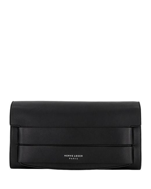Hervé Léger Black Etta Leather Clutch