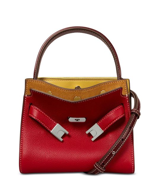 Tory Burch Cotton Lee Radziwill Pebbled Petite Double Bag in Red Lyst
