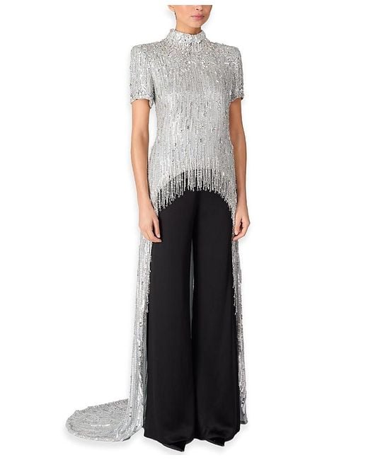 Jenny Packham Black Zea Sequin-Embellished Top