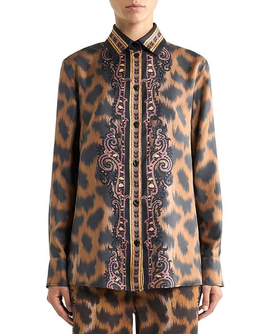 Etro Brown Leopard Print Buttoned Shirt