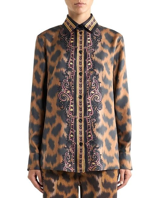 Etro Brown Leopard Print Buttoned Shirt