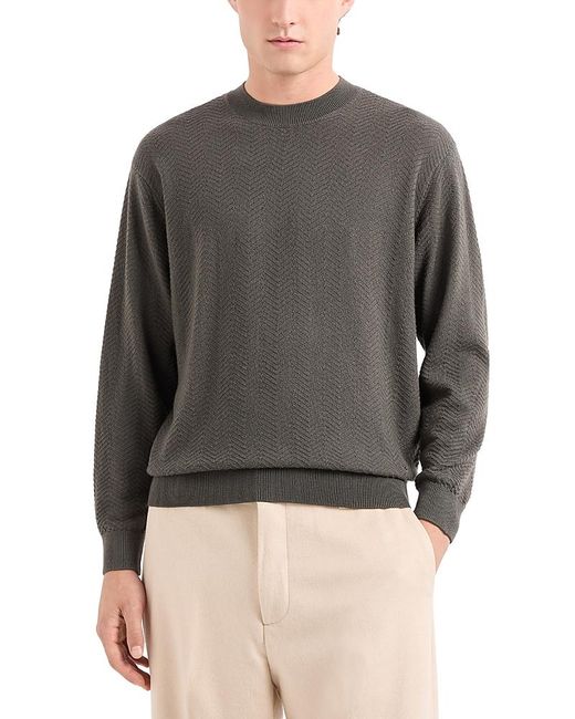 Emporio Armani Gray Virgin Wool Allover Jacquard Chevron Design Sweater for men