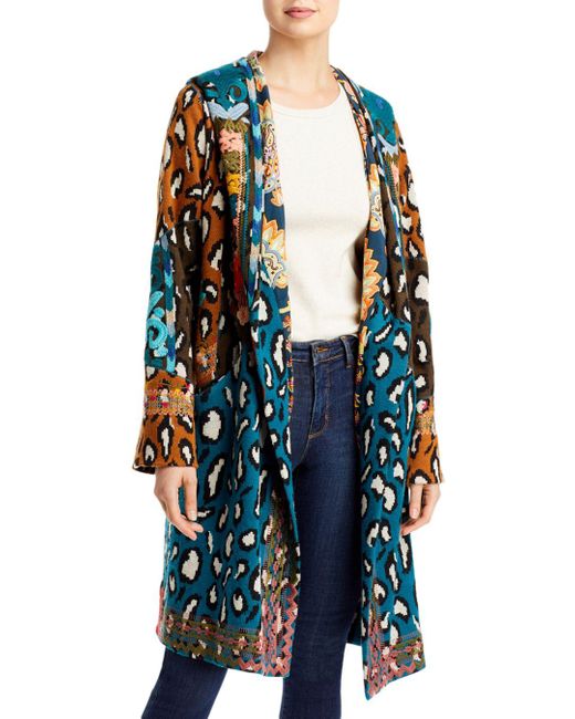 Johnny Was Synthetic Greta Patchwork Hooded Duster Jacket in Blue - Lyst