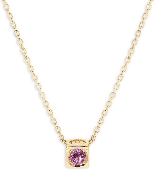 Dinh Van Metallic 18K Le Cube Diamont Sapphire Solitaire Cube Pendant Necklace, 15.75-17.72