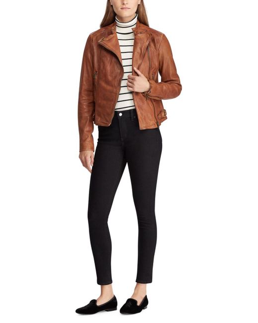 Ralph Lauren Burnished Leather Moto Jacket Lyst