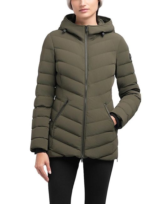 Moose Knuckles Green Roselawn Shearling Trim Down Jacket